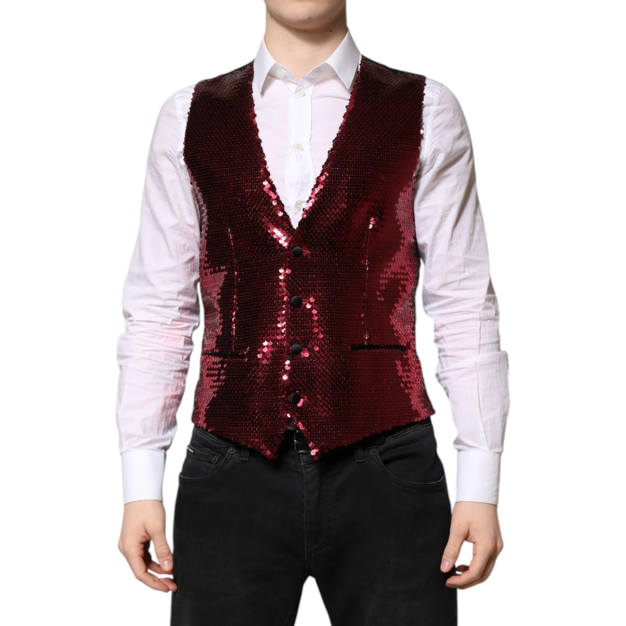 Red Sequined Dress Formal Men Waistcoat Vest