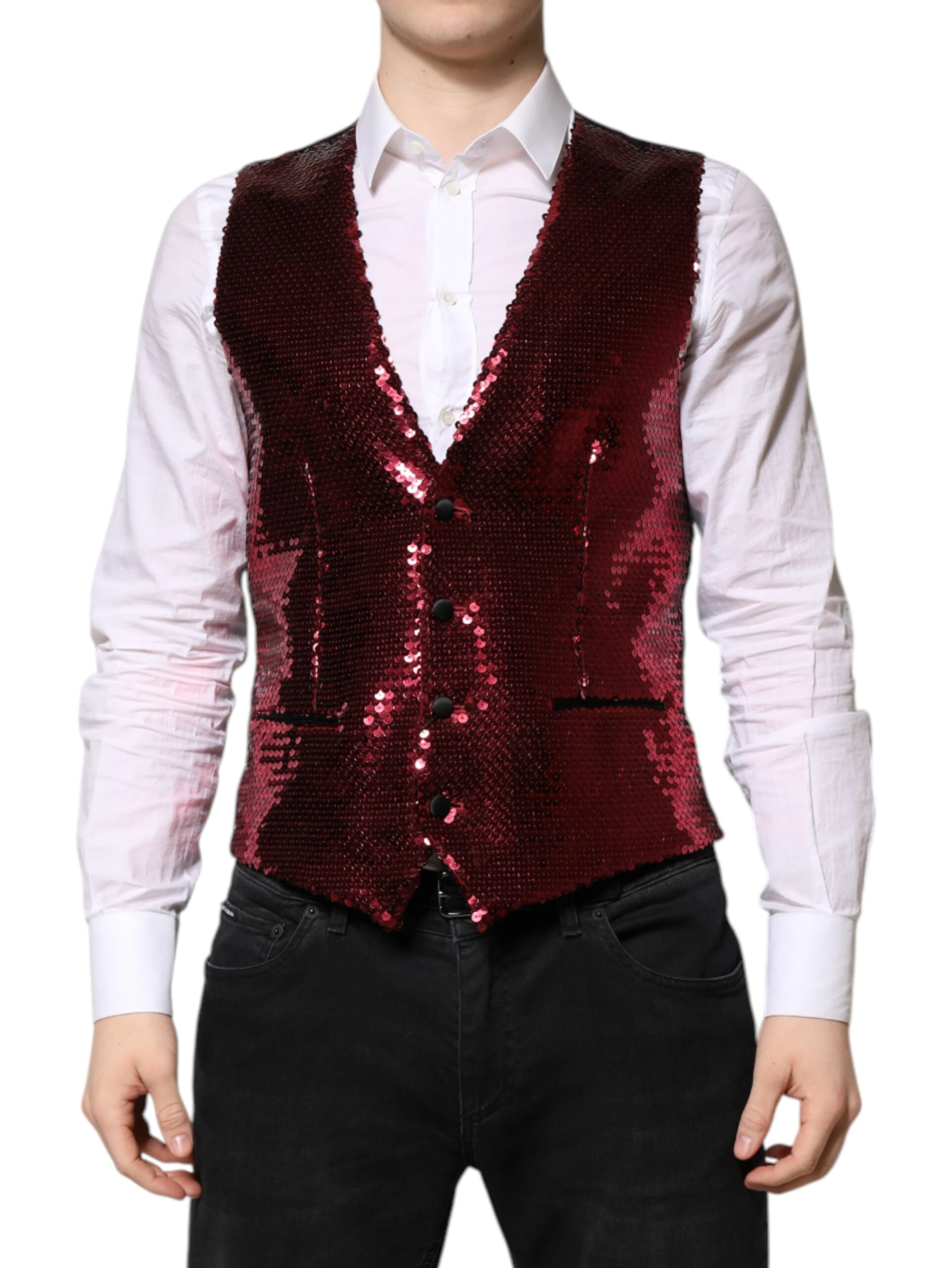 Red Sequined Dress Formal Men Waistcoat Vest