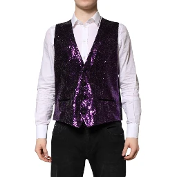 Purple Sequined Dress Formal Waistcoat Vest