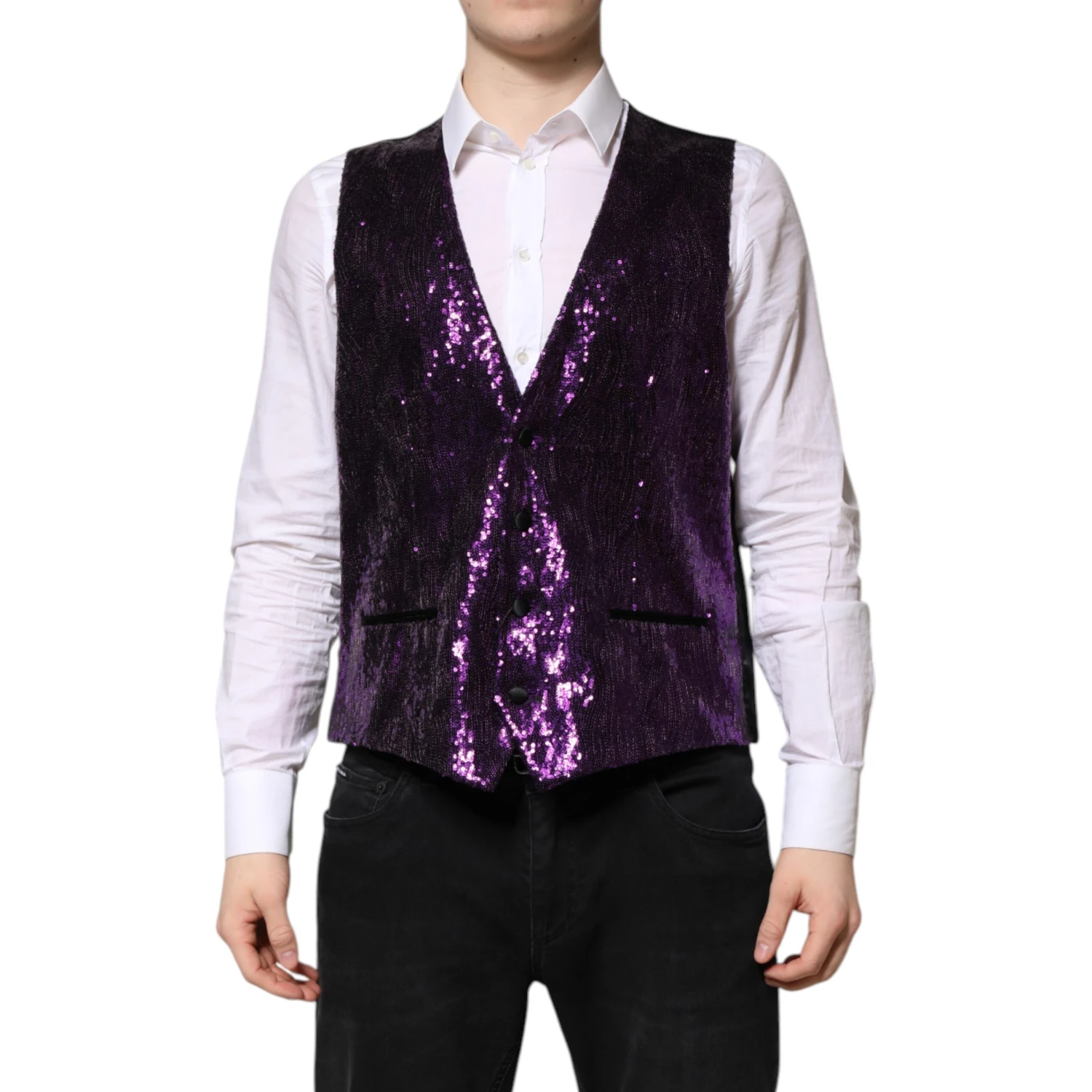 Purple Sequined Dress Formal Waistcoat Vest