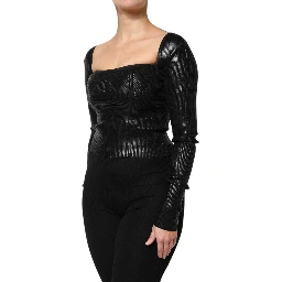 Black Viscose Long Sleeves Fitted Blouse Top