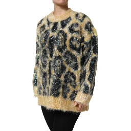 Multicolor Leopard Mohair Crew Neck Sweater