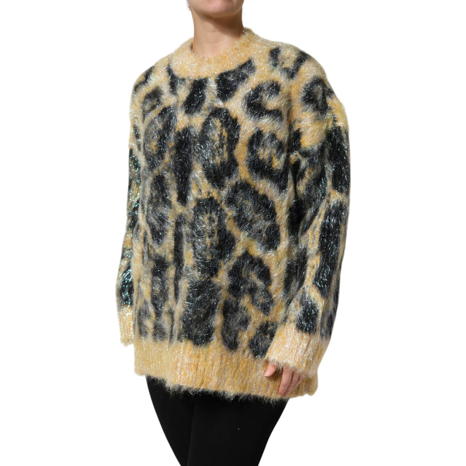 Multicolor Leopard Mohair Crew Neck Sweater