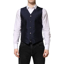 Dark Blue Logo Wool Formal Men Waistcoat Vest
