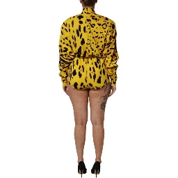 Yellow Leopard Long Sleeves Jumpsuit Dress
