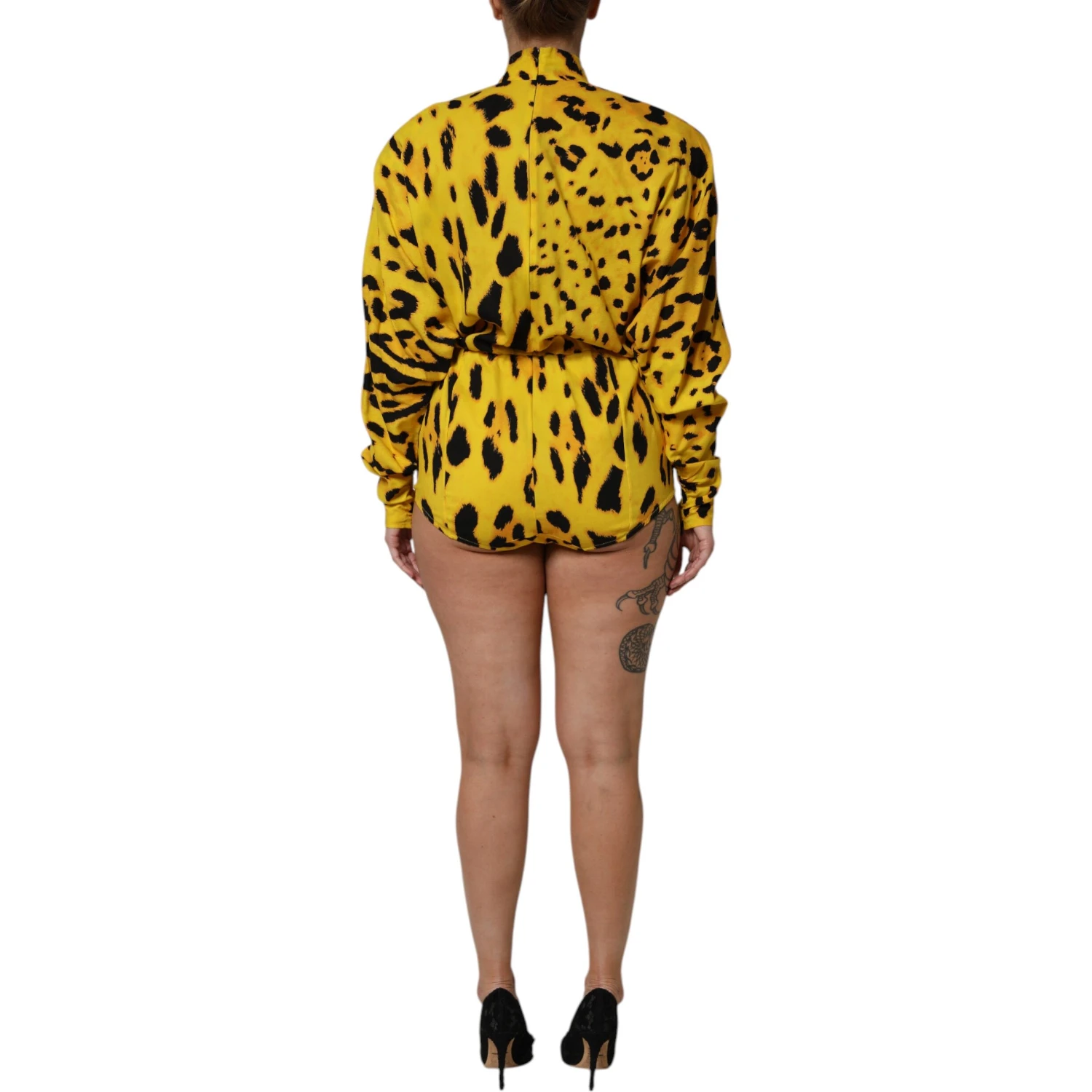 Yellow Leopard Long Sleeves Jumpsuit Dress