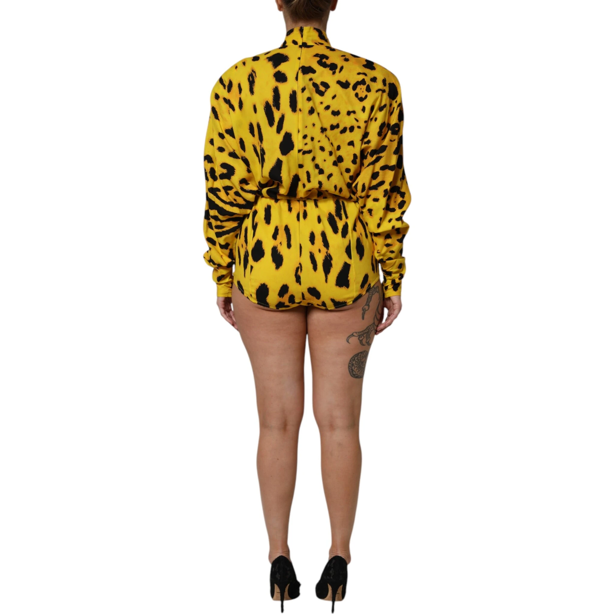 Yellow Leopard Long Sleeves Jumpsuit Dress