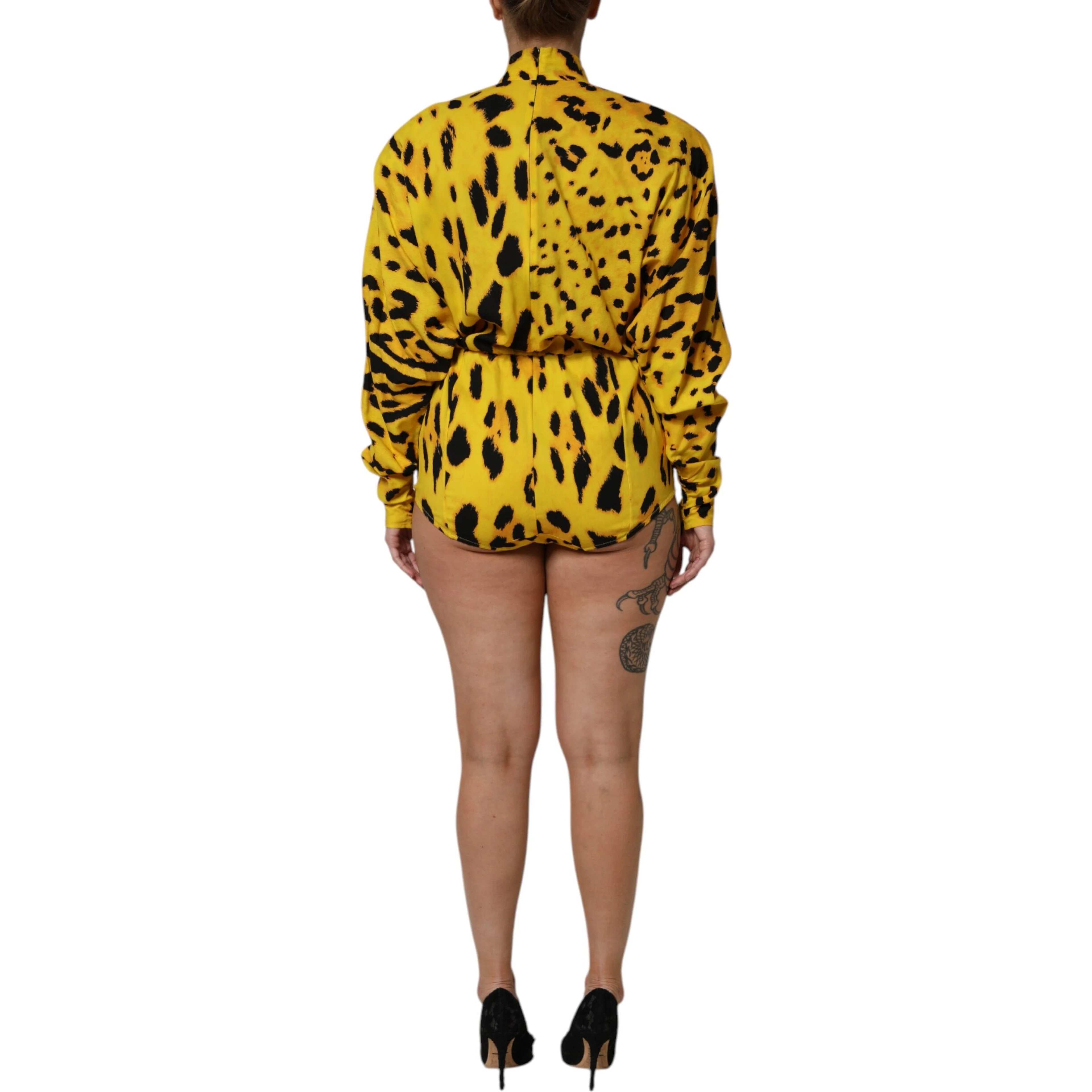 Yellow Leopard Long Sleeves Jumpsuit Dress