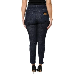 Dark Blue Cotton Skinny Cropped Denim Jeans