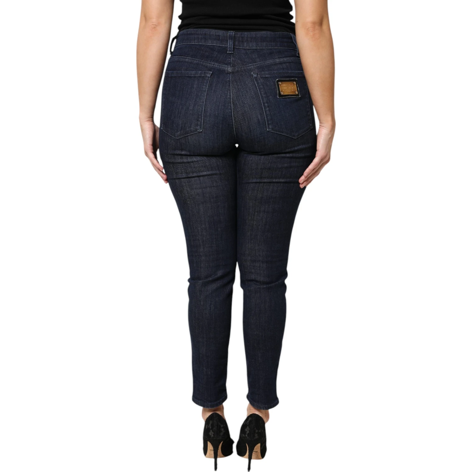 Dark Blue Cotton Skinny Cropped Denim Jeans