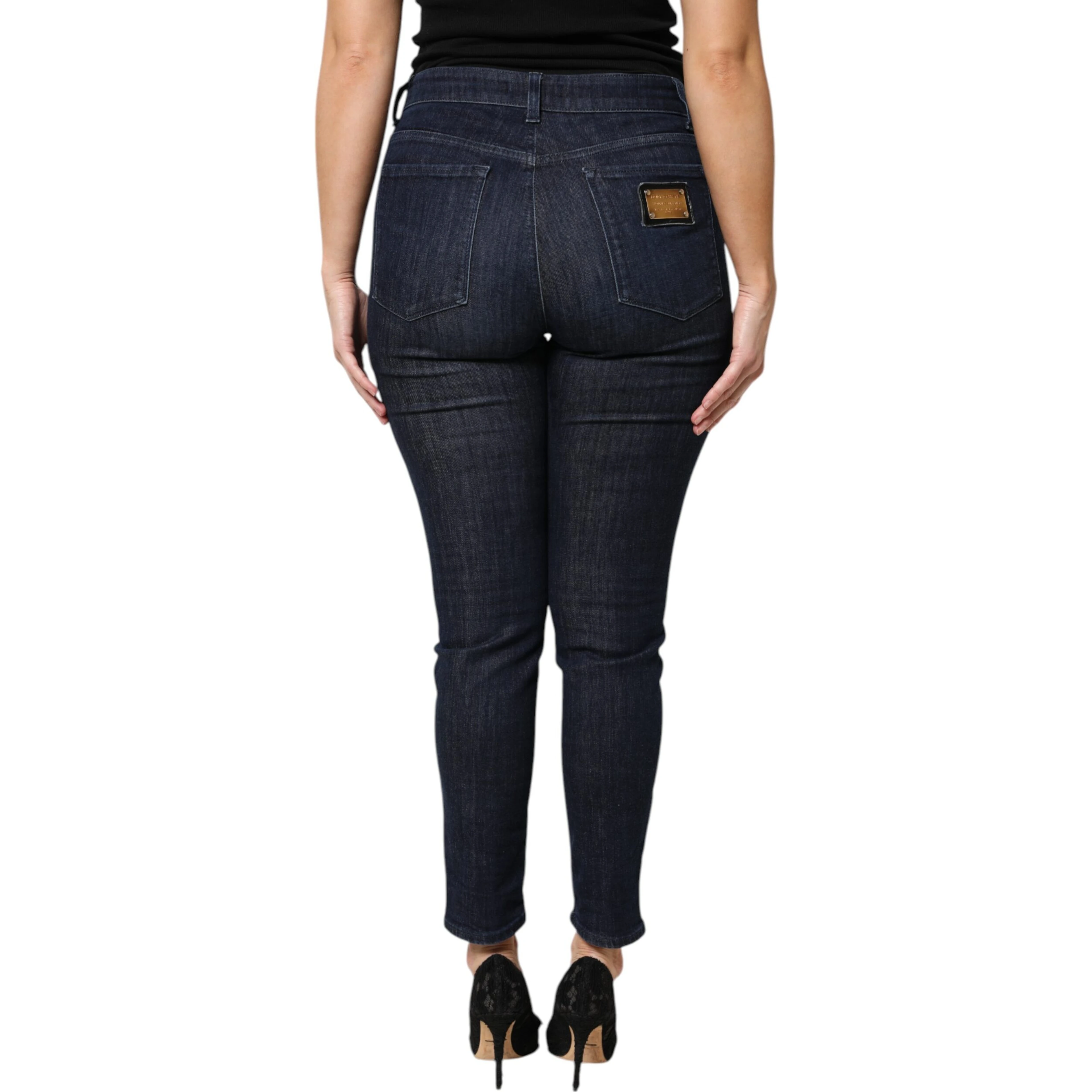 Dark Blue Cotton Skinny Cropped Denim Jeans