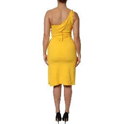 Yellow One Shoulder Side Slit Midi Dress
