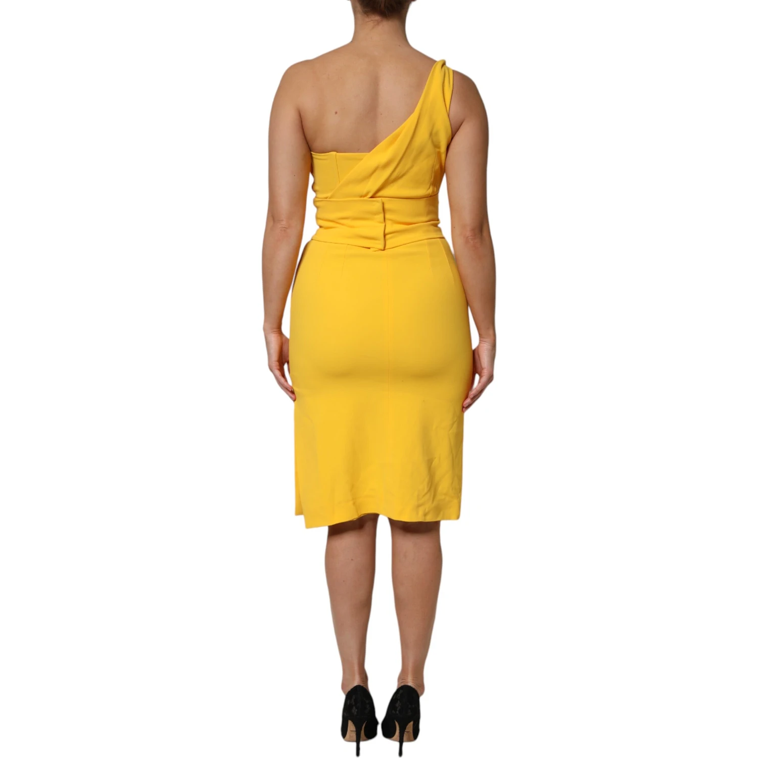 Yellow One Shoulder Side Slit Midi Dress