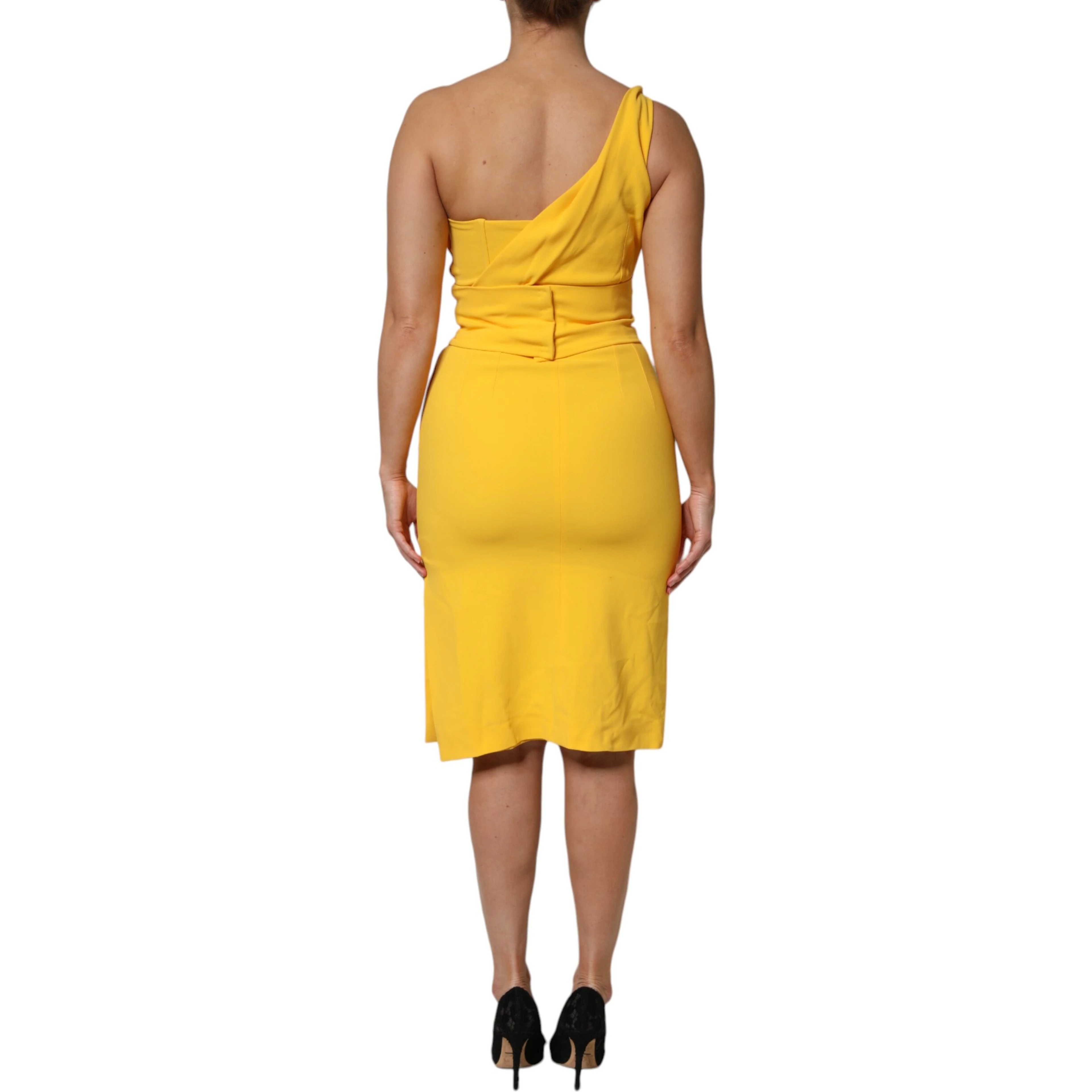 Yellow One Shoulder Side Slit Midi Dress