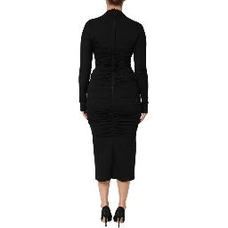 Black Long Sleeves Sheath Midi Dress
