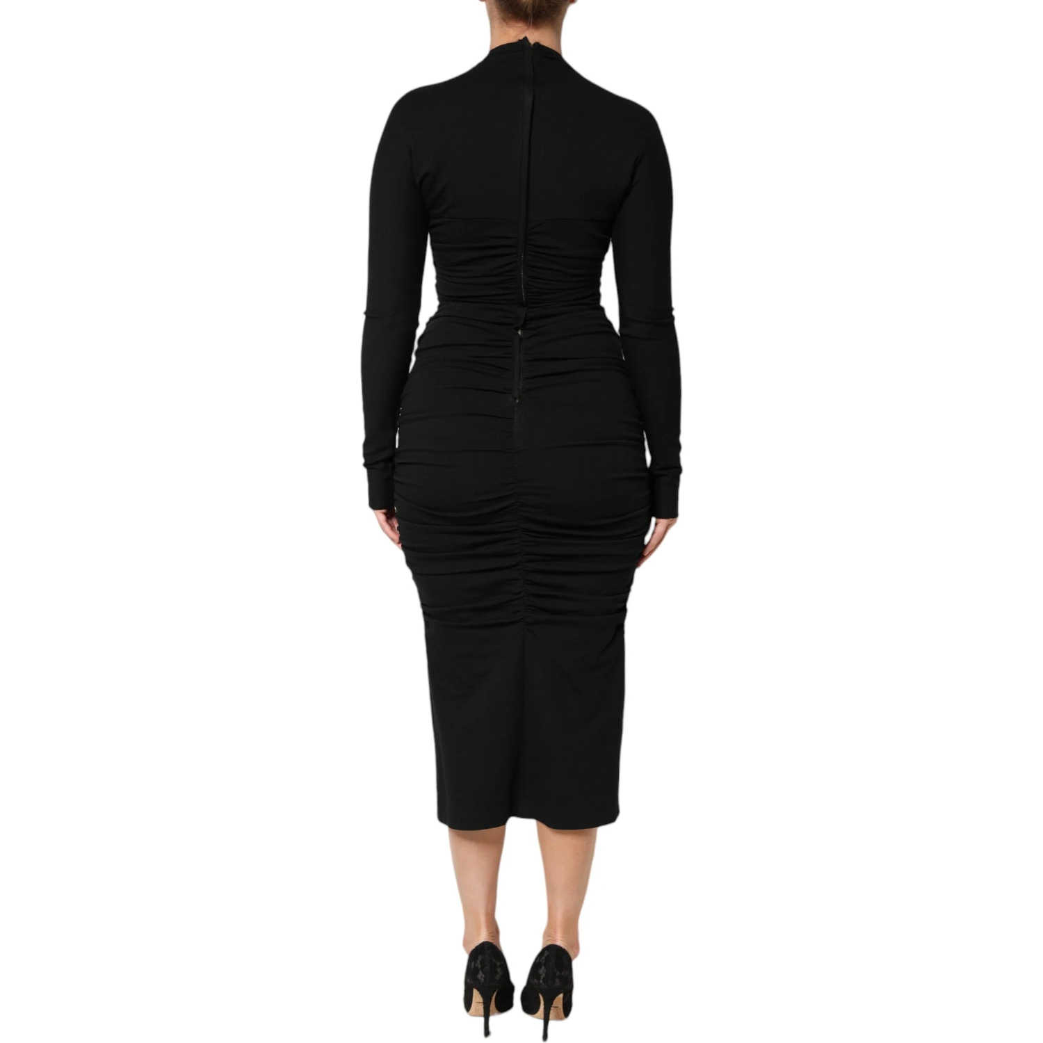 Black Long Sleeves Sheath Midi Dress