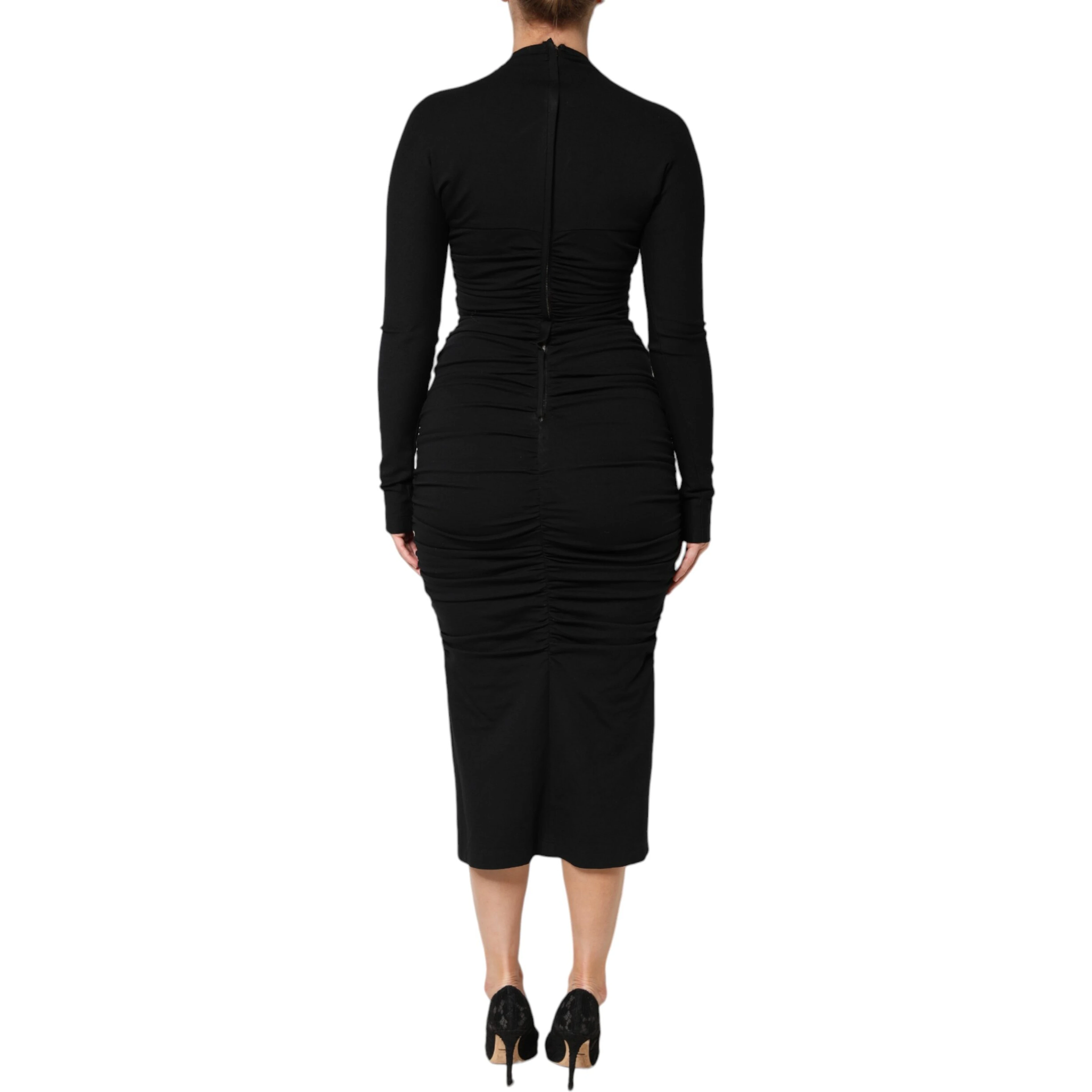 Black Long Sleeves Sheath Midi Dress