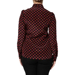 Black Red Polka Dot Silk Long Sleeves Top