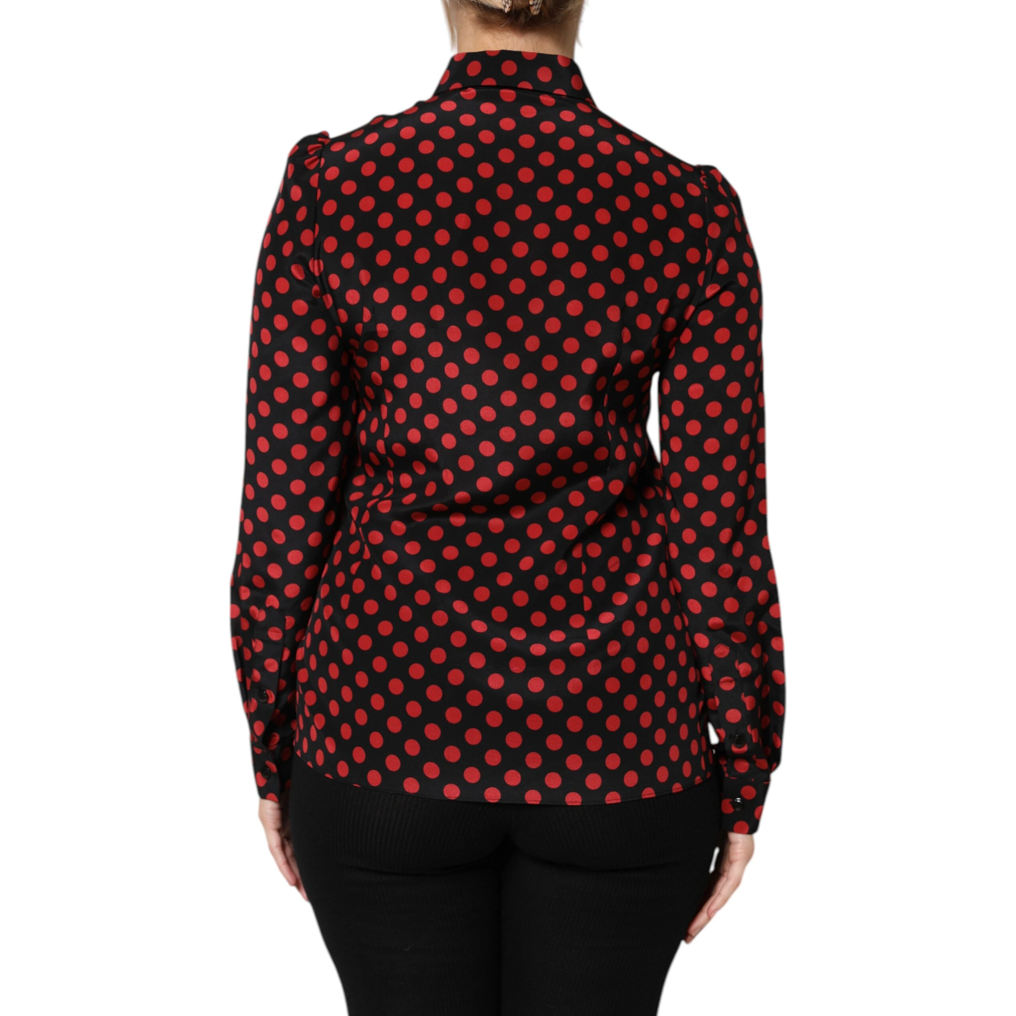 Black Red Polka Dot Silk Long Sleeves Top
