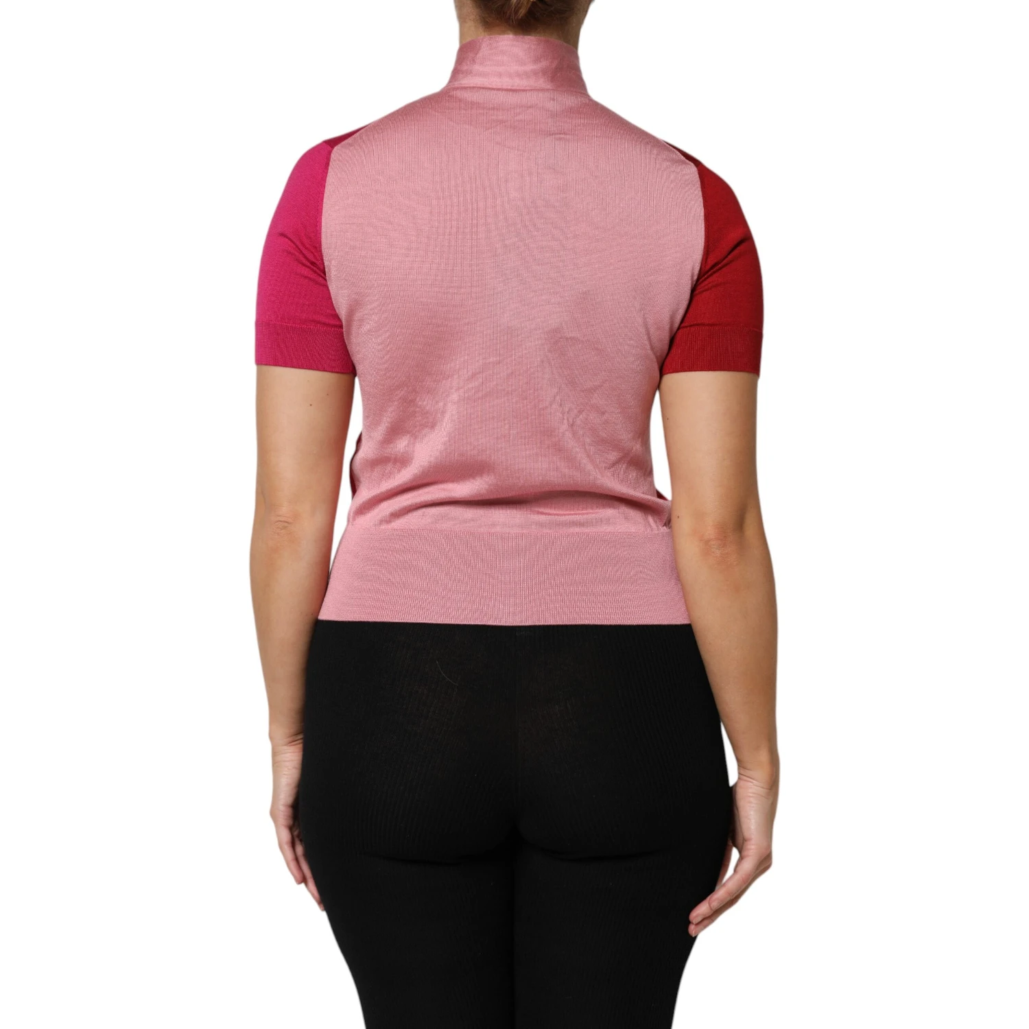 Pink Short Sleeves Buttoned Ascot Collar Top