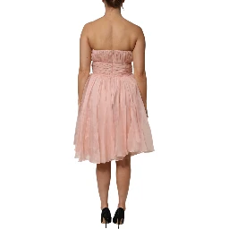 Pink Silk Chiffon A-line Pleated Midi Dress
