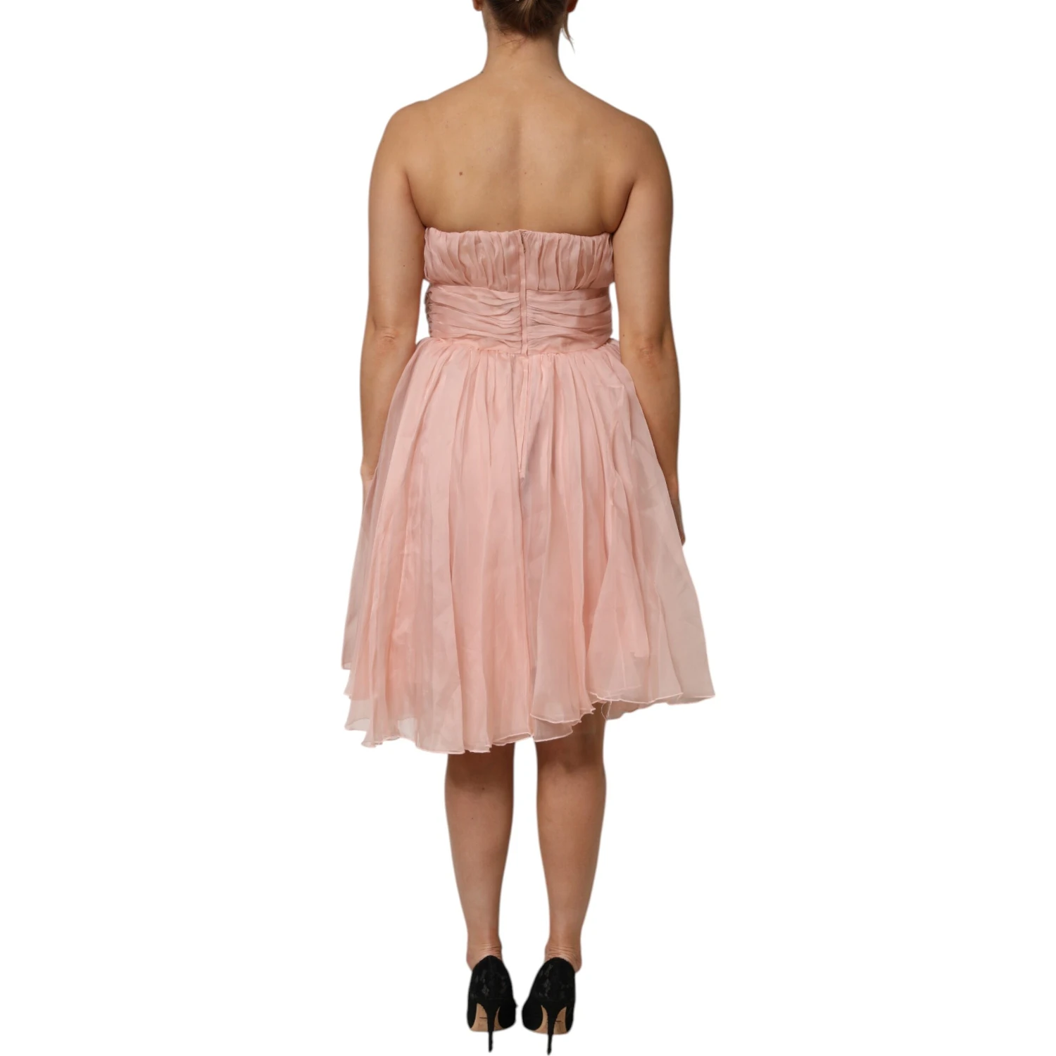 Pink Silk Chiffon A-line Pleated Midi Dress