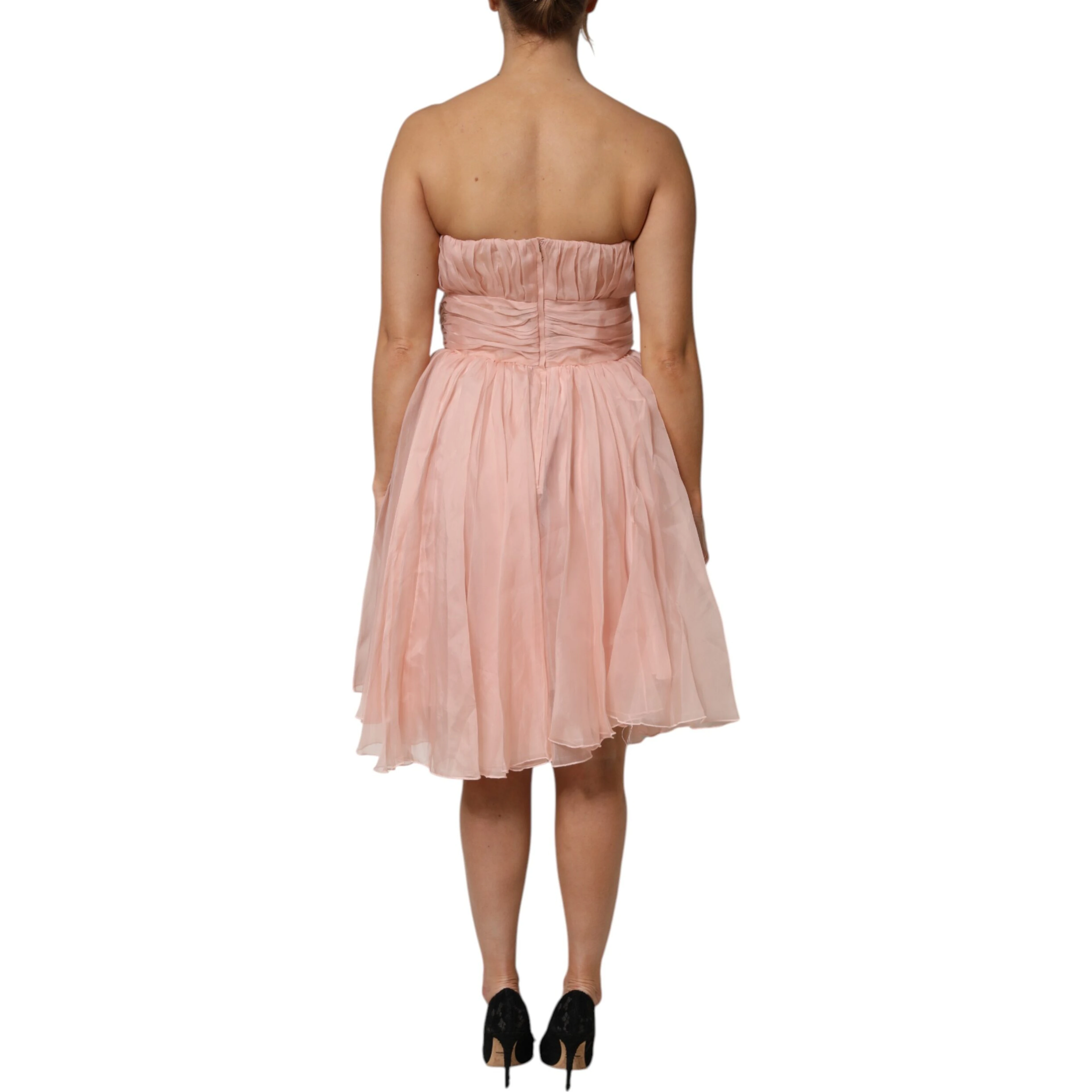 Pink Silk Chiffon A-line Pleated Midi Dress