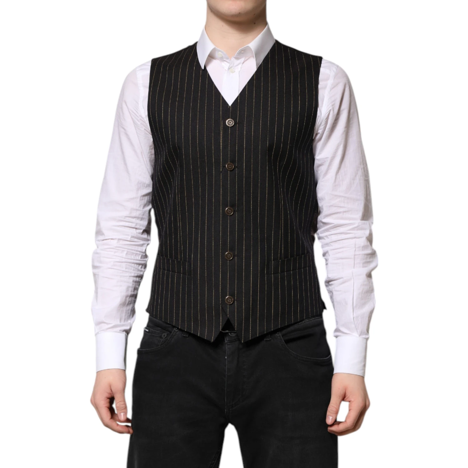 Black Stripes Wool Formal Men Waistcoat Vest