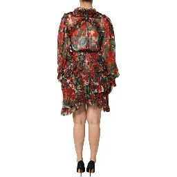 Multicolor Ruffle Floral Long Sleeves Dress