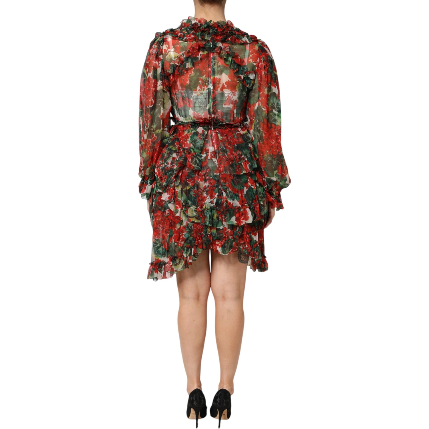 Multicolor Ruffle Floral Long Sleeves Dress