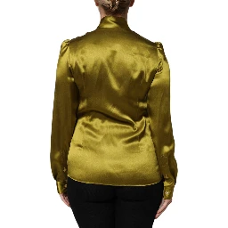 Green Ascot Collar Long Sleeves Blouse Top
