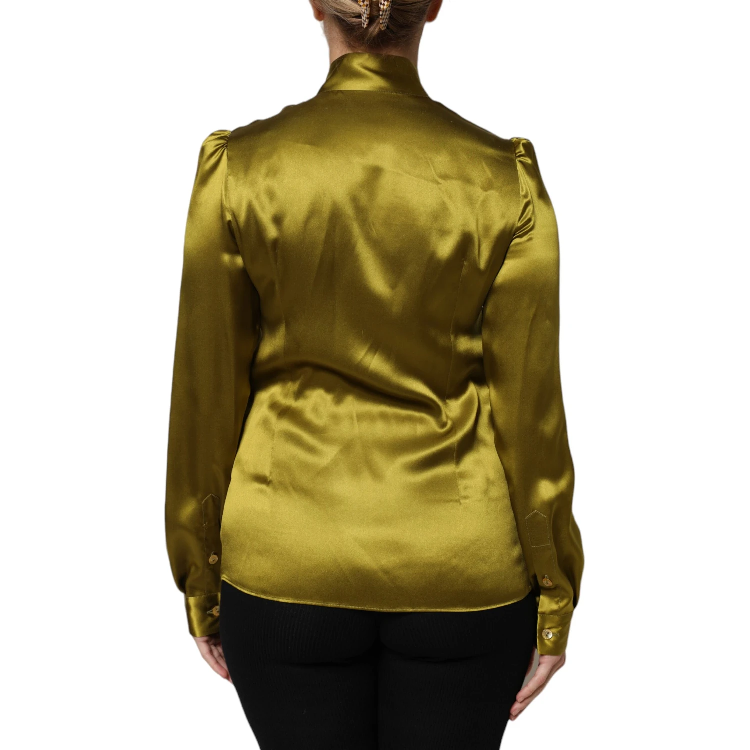 Green Ascot Collar Long Sleeves Blouse Top