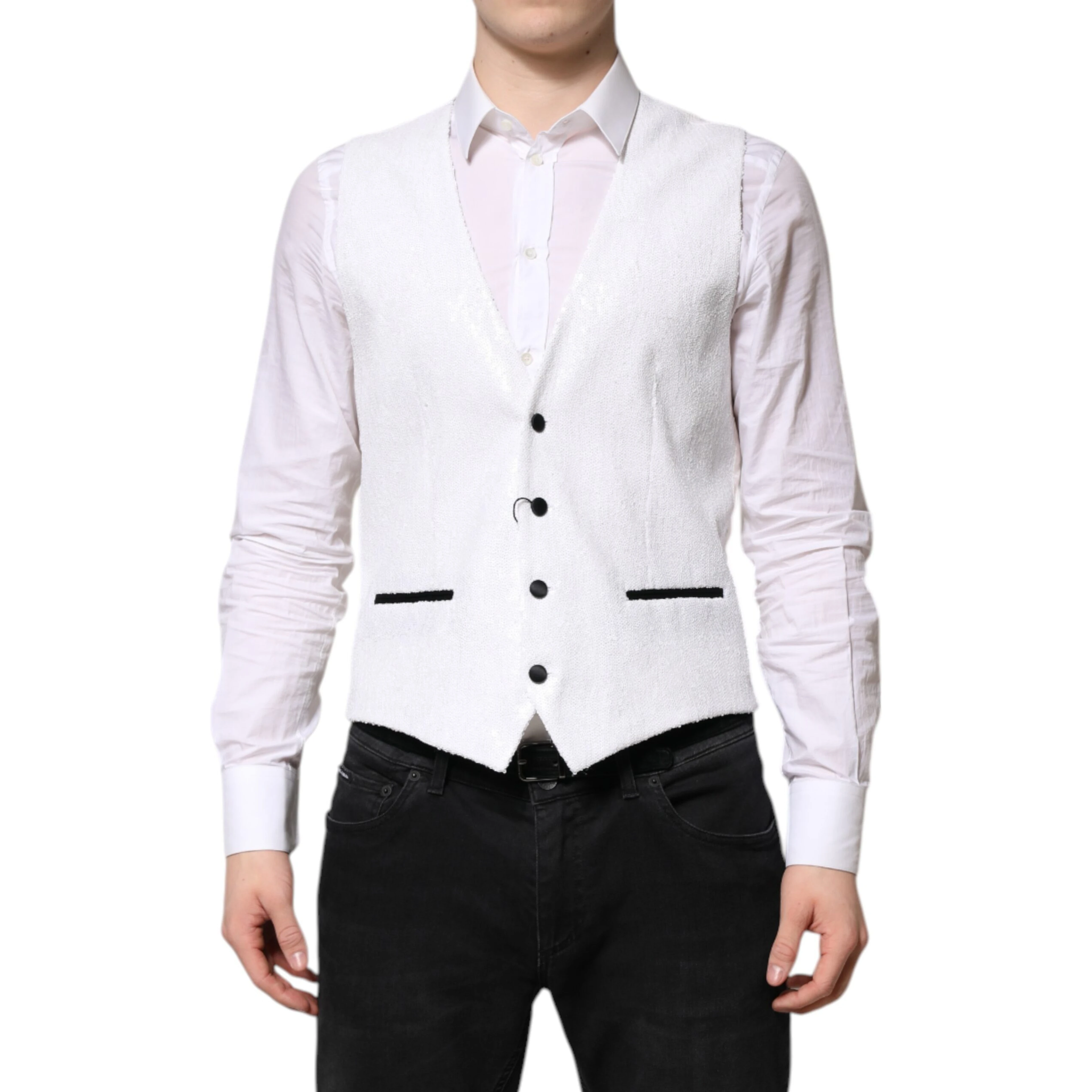 White Sequined Dress Formal Waistcoat Vest