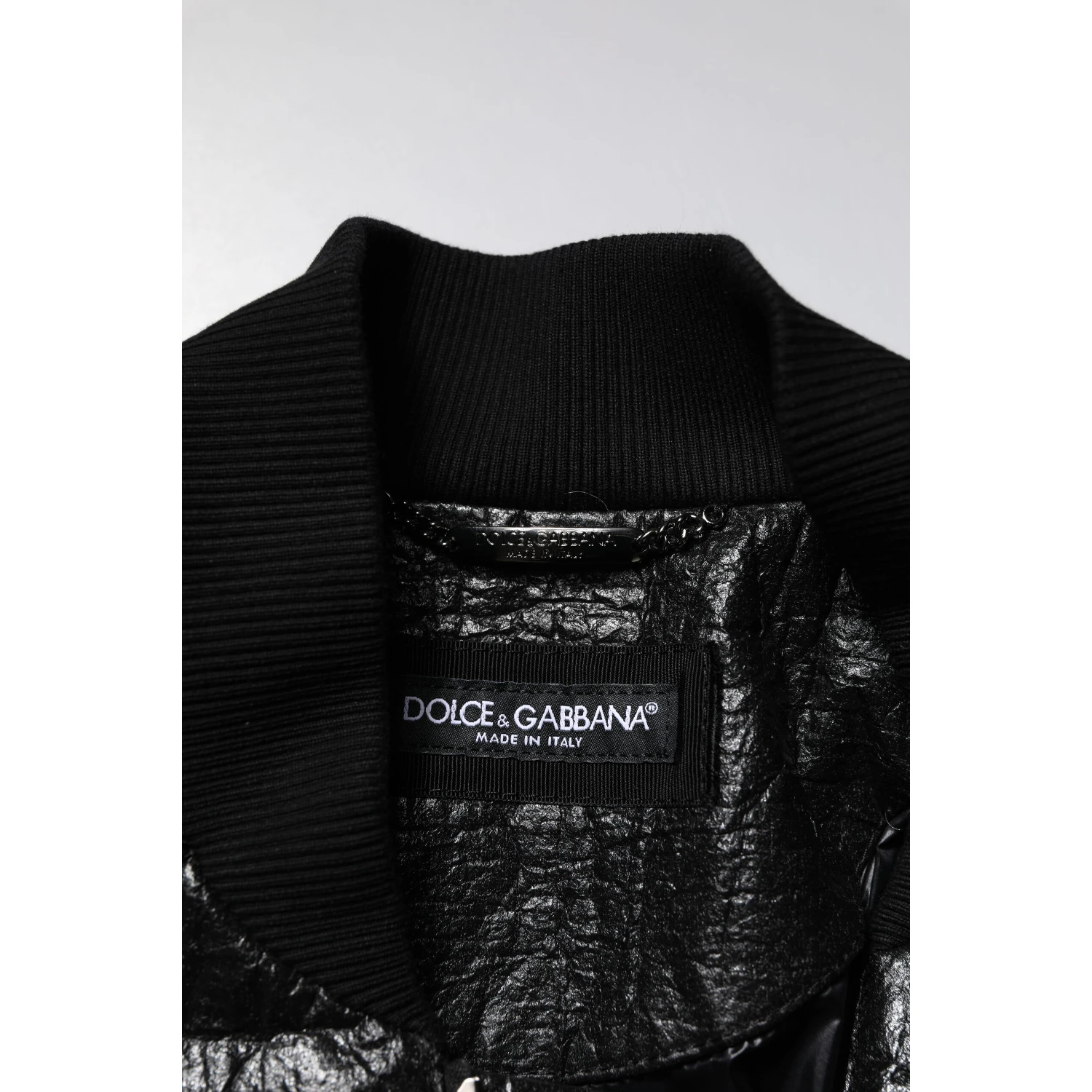 Black Logo Plaque Bomber Full Zipper Jacket