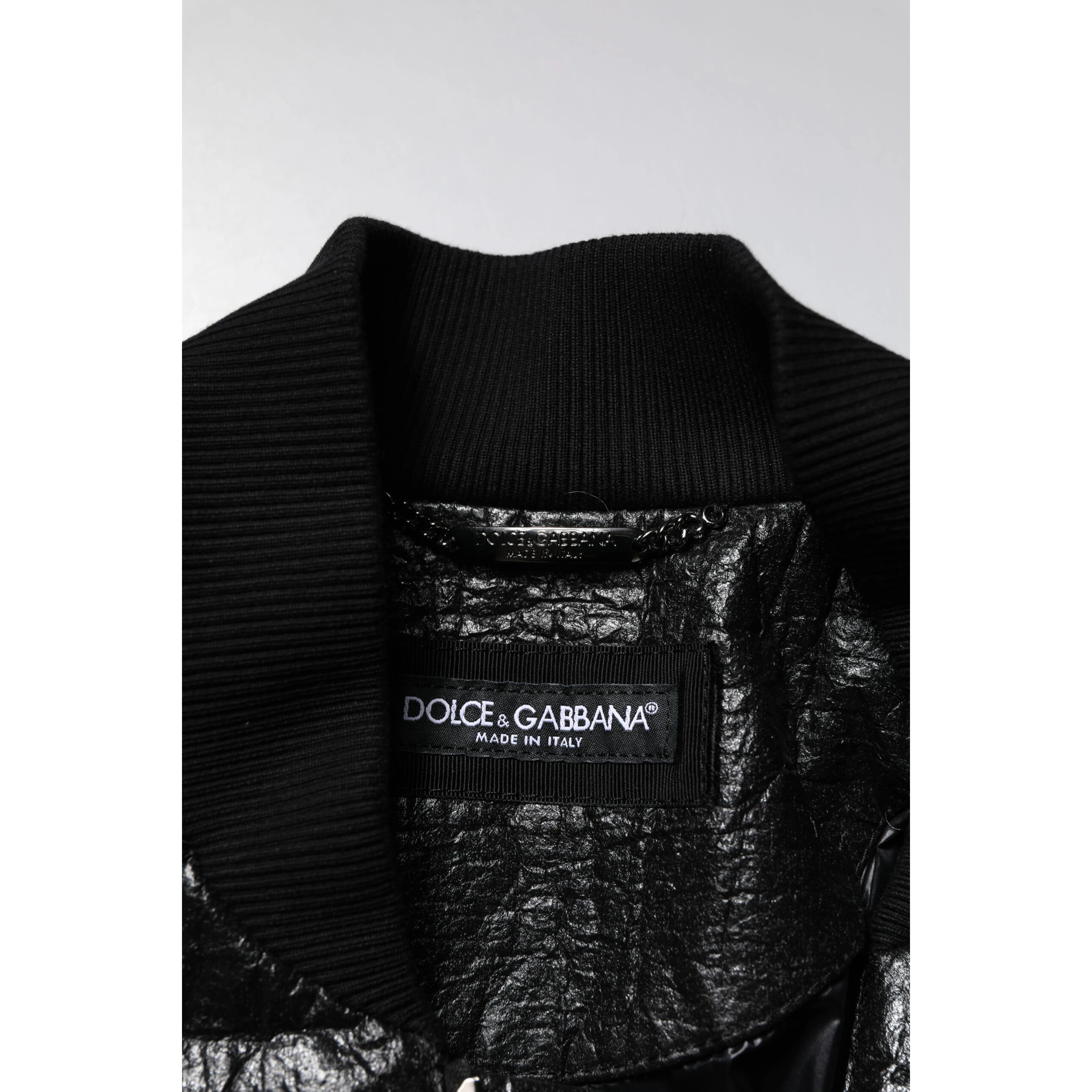 Black Logo Plaque Bomber Full Zipper Jacket