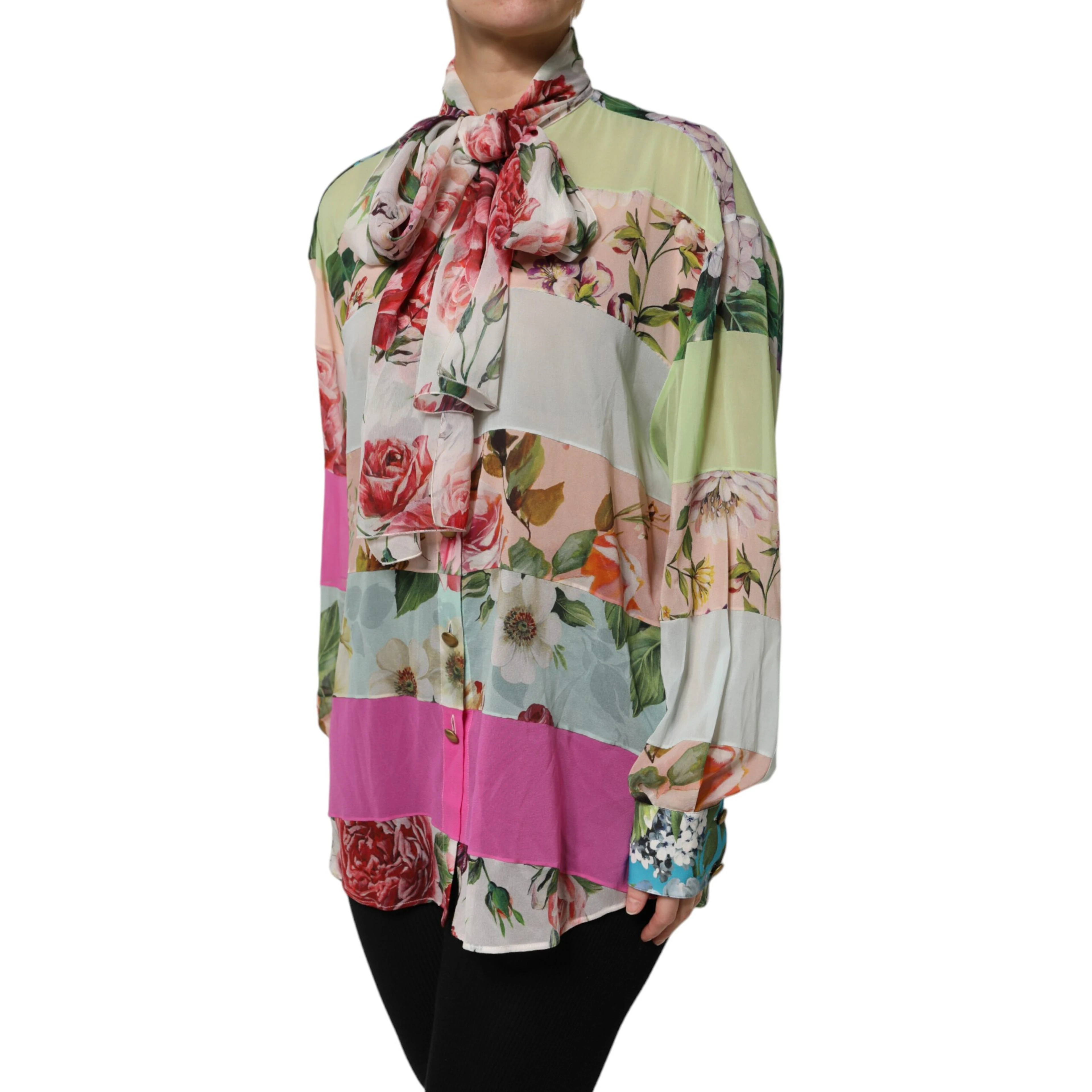 Multicolor Floral Patchwork Long Sleeves Top