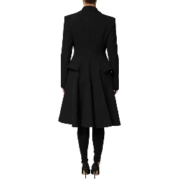 Black Polyester Single Breasted Trench Coat Jacket