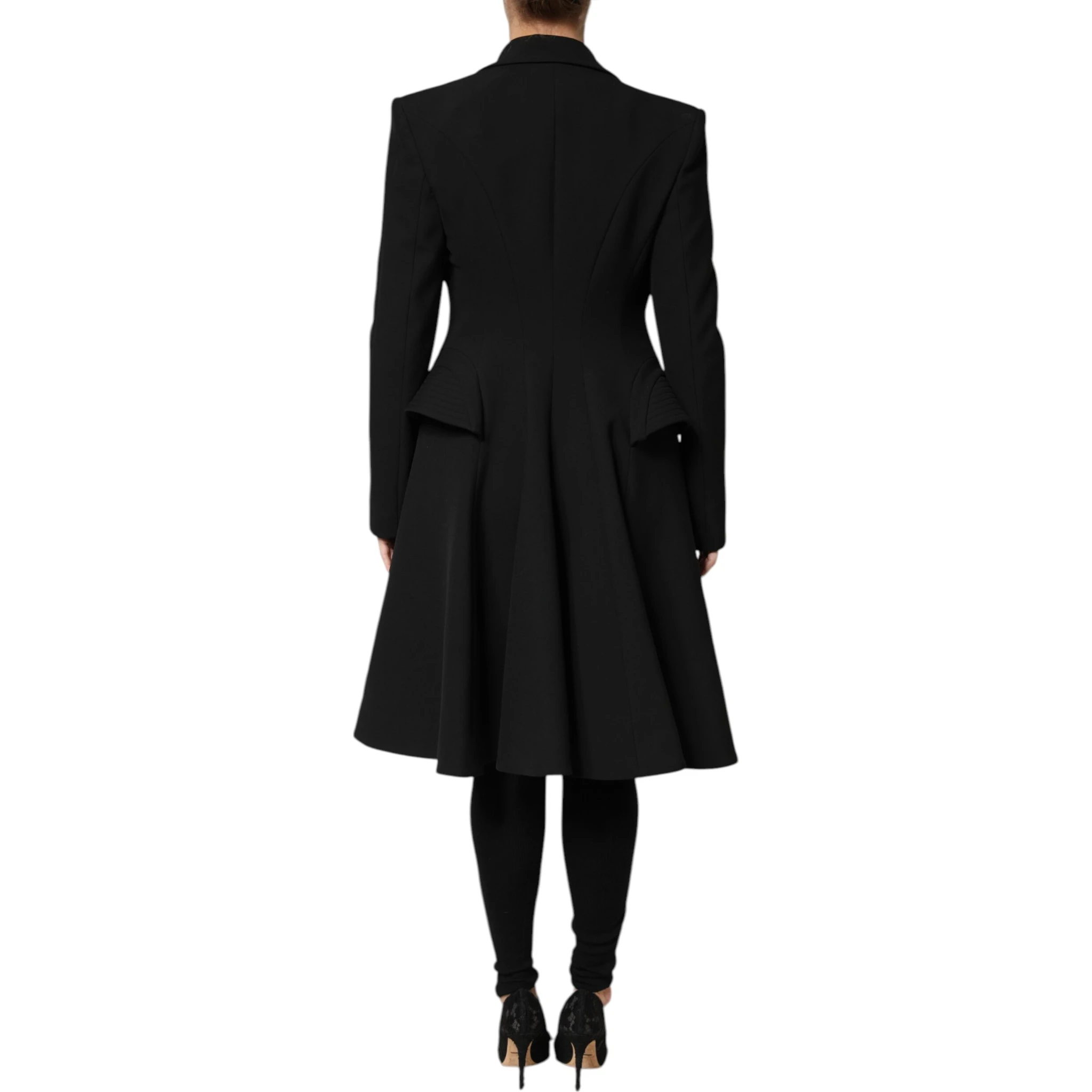 Black Polyester Single Breasted Trench Coat Jacket