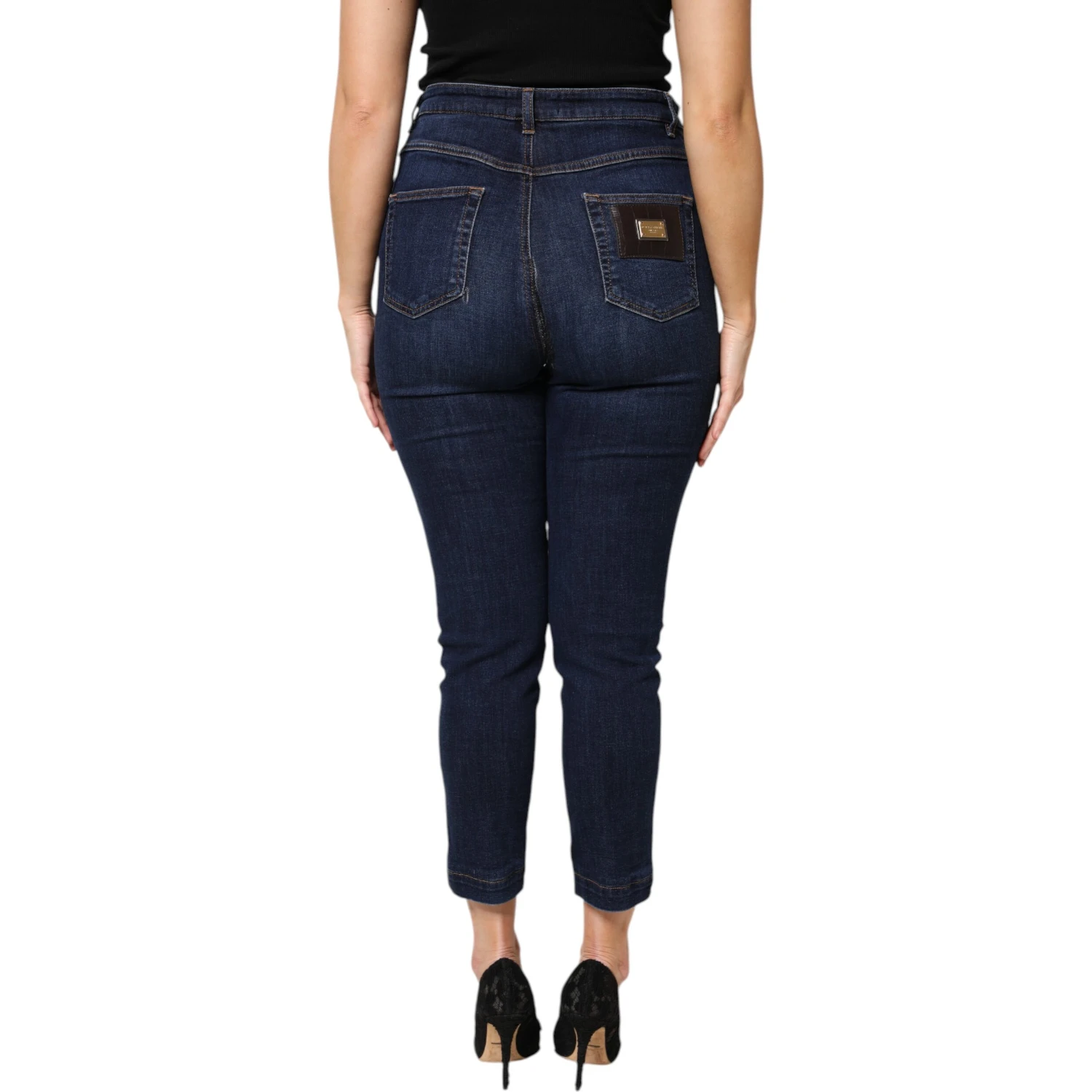 Blue Cotton High Waisted Cropped Denim Jeans