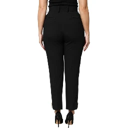 Black Wool High Waist Zipper Tapered Pants