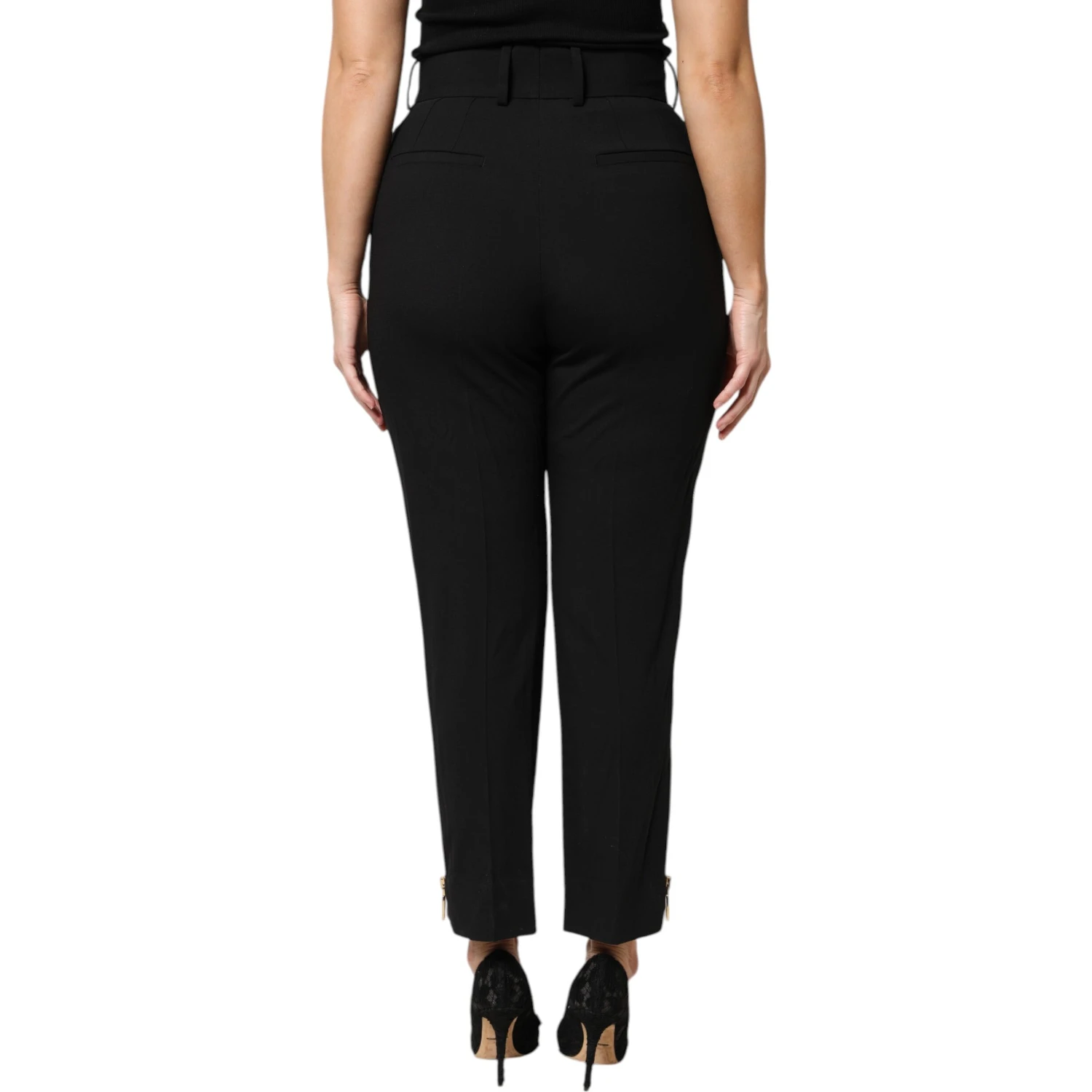 Black Wool High Waist Zipper Tapered Pants