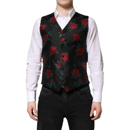 Red Floral Brocade Formal Men Waistcoat Vest