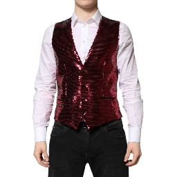 Red Sequined Dress Formal Men Waistcoat Vest