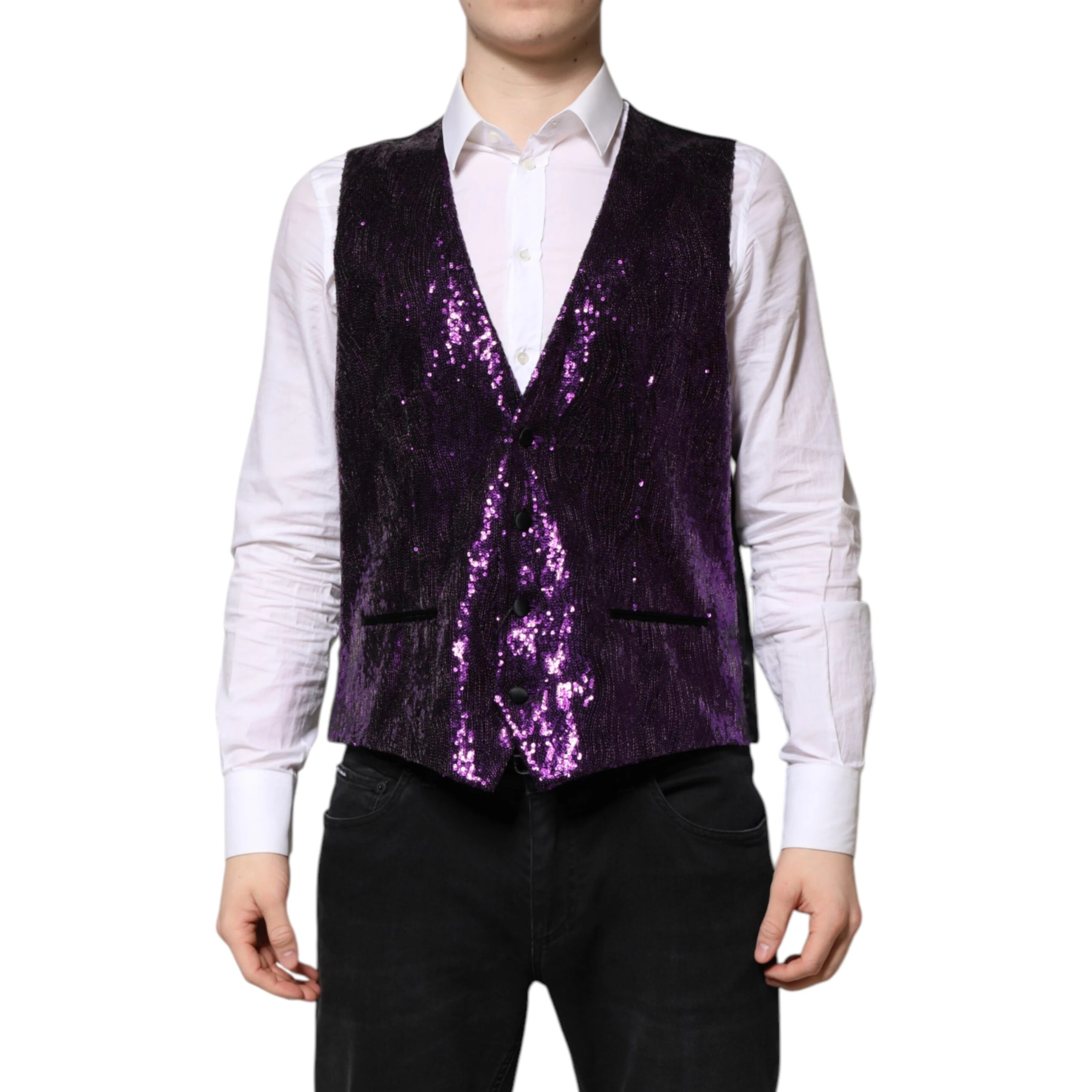 Purple Sequined Dress Formal Waistcoat Vest