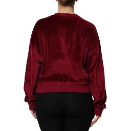 Red Cotton Velvet Crew Neck Pullover Sweater