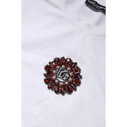 White Logo Embellish Short Sleeves T-shirt