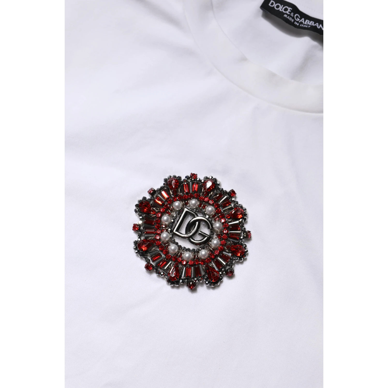 White Logo Embellish Short Sleeves T-shirt