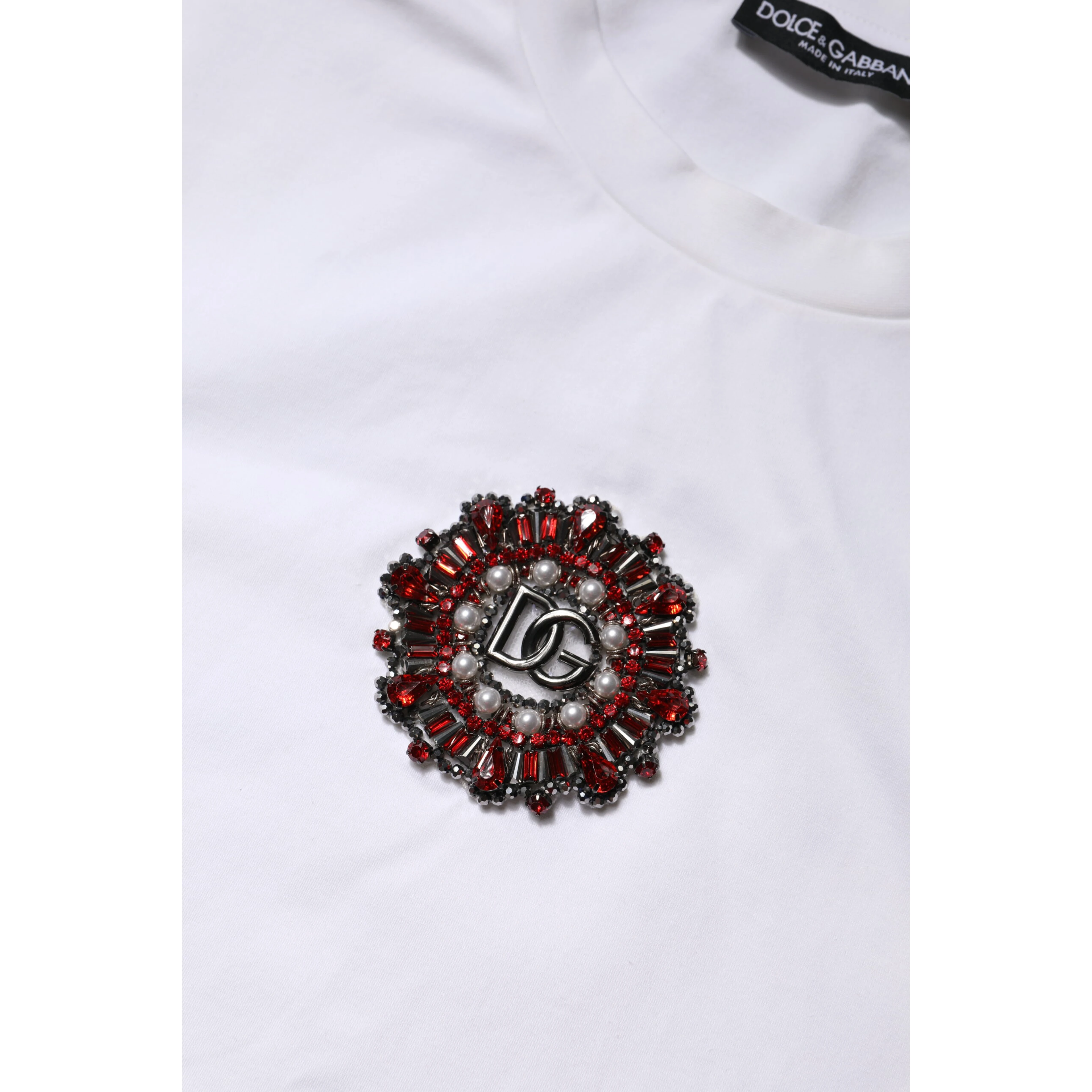 White Logo Embellish Short Sleeves T-shirt