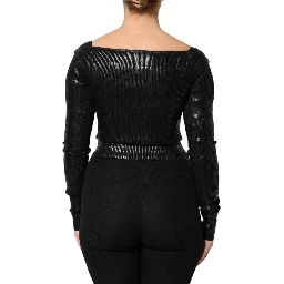 Black Viscose Long Sleeves Fitted Blouse Top