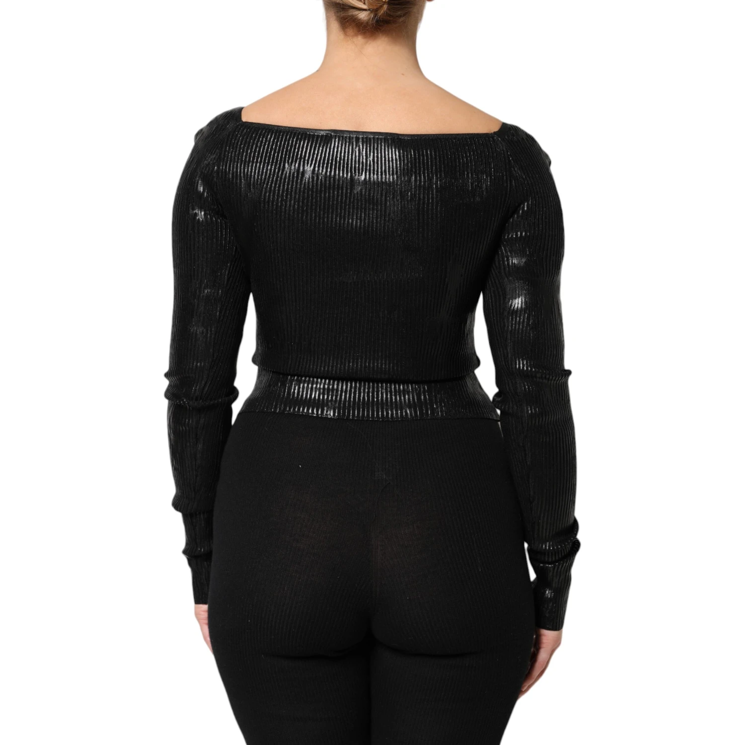 Black Viscose Long Sleeves Fitted Blouse Top